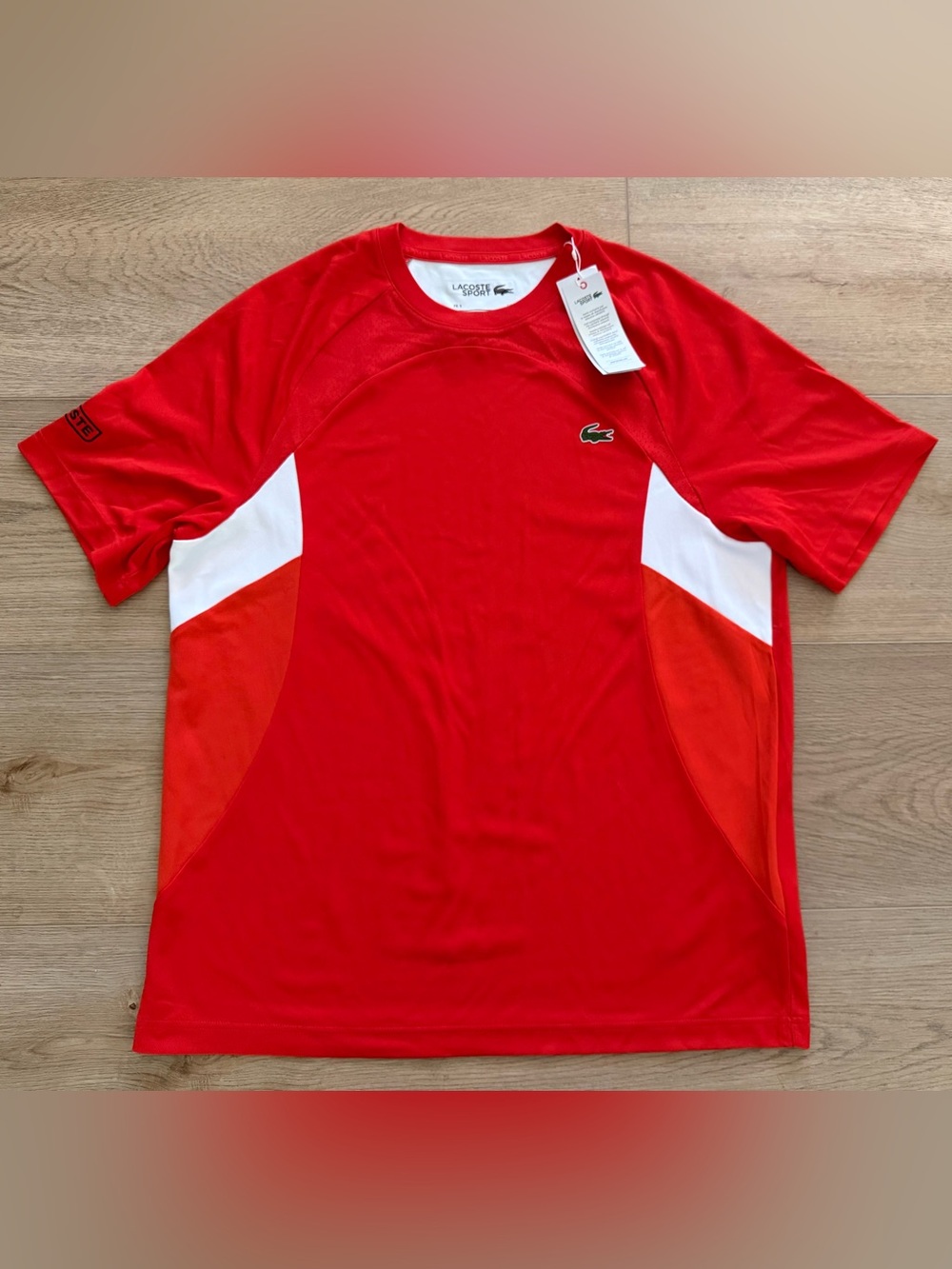 Lacoste Sport Ultra Dry Colorblock Performance T-Shirt NWT Red White